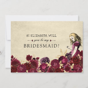 Invitation Be My Bridesmaid Floral Red Alice in Wonderland