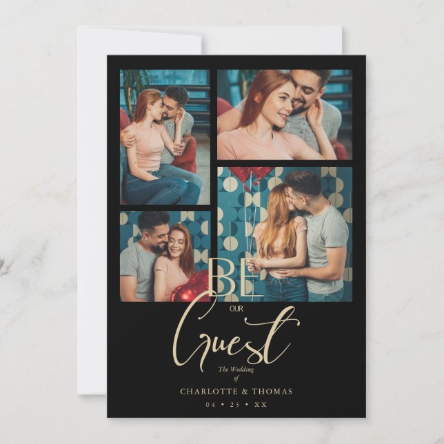 Invitation Be our Guest Quote Black Fancy Wedding 4 Photos (Devant)