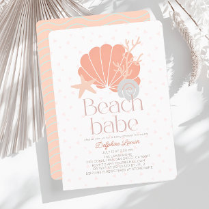 Invitation Beach Babe Seashell Baby shower fille rose