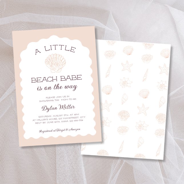 Invitation Beach Babe Seashell Girl Baby shower (Beach Babe Seashell Girl Baby Shower Invitation)