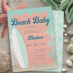 Invitation Beach Baby à bord Coral Mint En vichy Baby shower