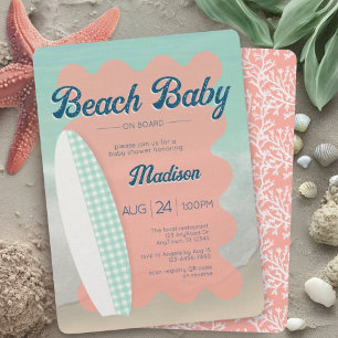 Invitation Beach Baby à bord Coral Mint En vichy Baby shower