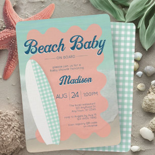 Invitation Beach Baby à bord Coral Mint En vichy Baby shower