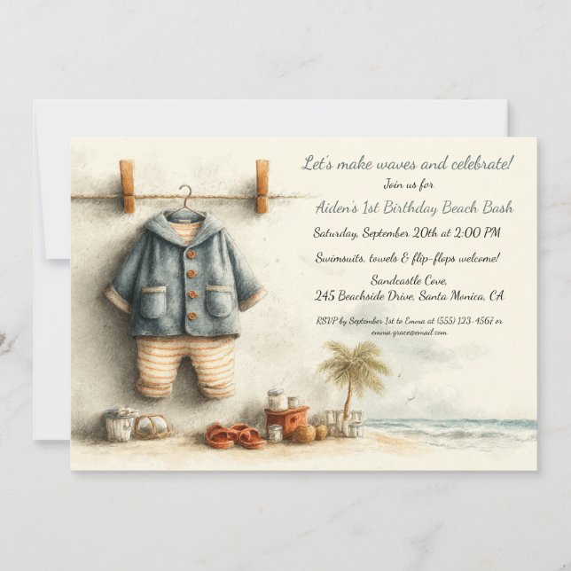 Invitation Beach Baby Bash – Fête d'anniversaire pour le 1er  (Devant)