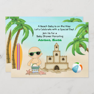 Invitation Beach Baby Sandcastle and Surfboard Baby shower
