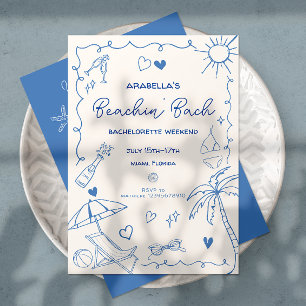 Invitation Beach Bachelorette   Bleu   Tiré à la main