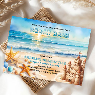 Invitation Beach Bash Sandcastle Starfish Graduation Party