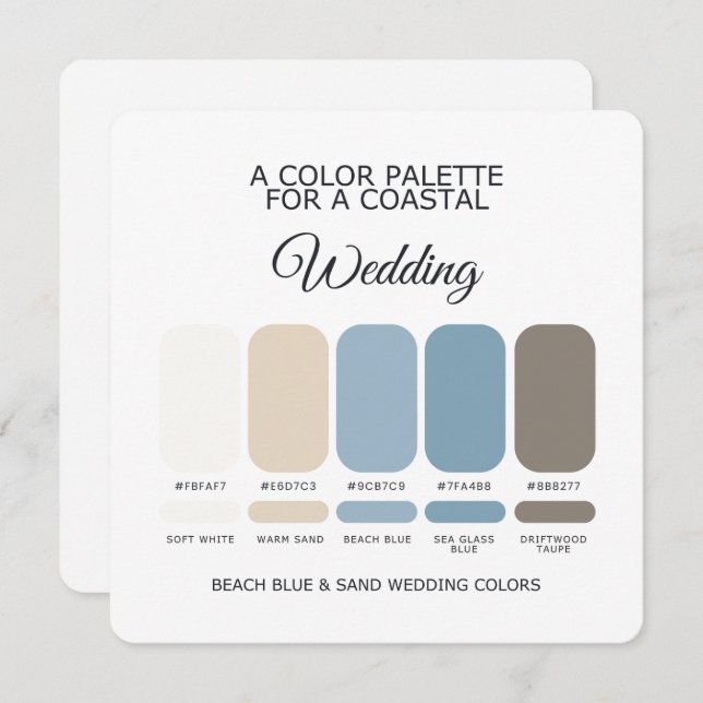 Invitation Beach Blue and Sand Wedding Color Palette Card (Devant / Derrière)