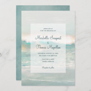 Invitation Beach Blue Ocean Waves Mariage
