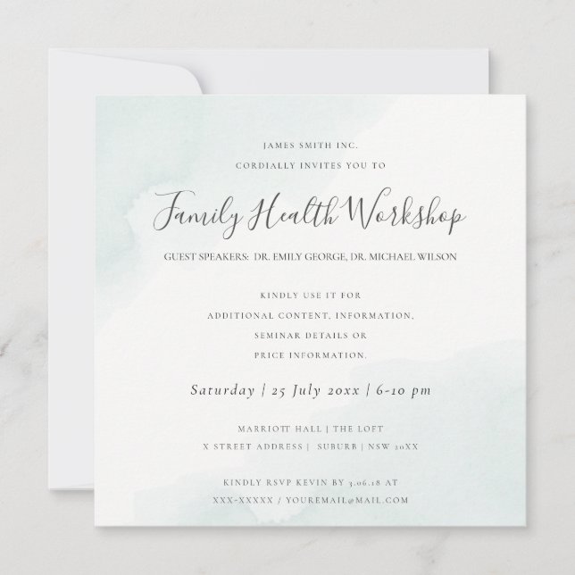 INVITATION BEACH BLUE WATERCOLOR BRUSH STROKE ATELIER (Devant)