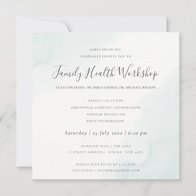 INVITATION BEACH BLUE WATERCOLOR BRUSH STROKE ATELIER (Devant)