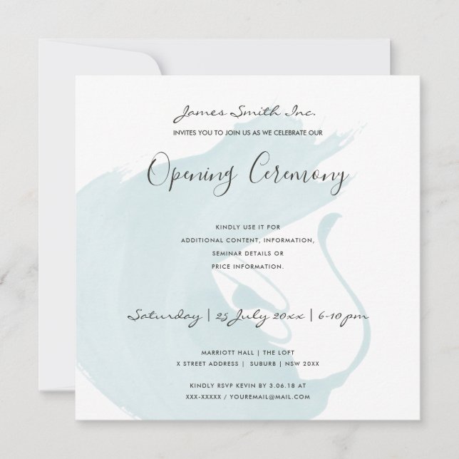 INVITATION BEACH BLUE WATERCOLOR BRUSHSTROKE CÉRÉMONIE D'OUVE (Devant)
