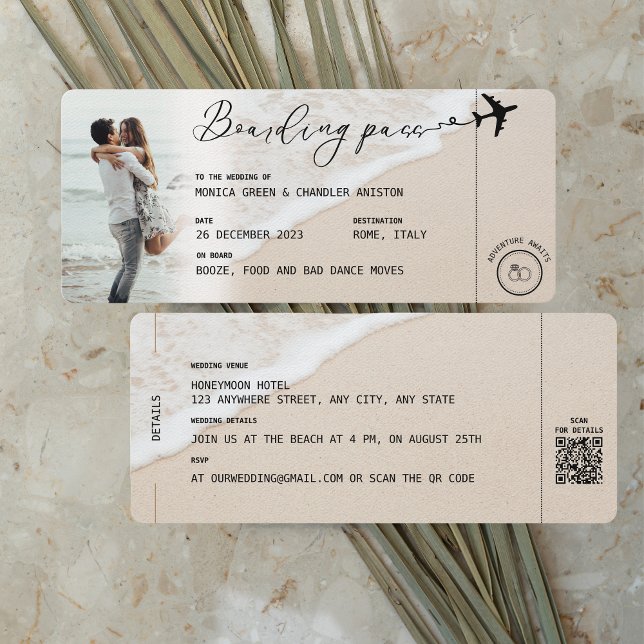 Invitation BEACH Boarding Pass Destination Wedding Code QR (Créateur téléchargé)