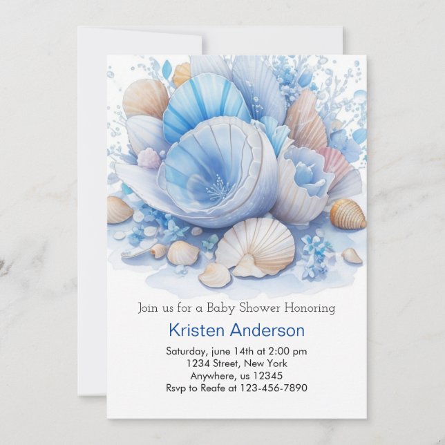 Invitation Beach Boho Seashell Adventure Boy Baby shower (Devant)