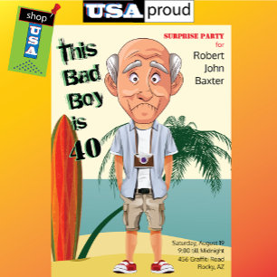 Invitation Beach Bum 40th Hommes Anniversaire Bad Boy Amuseme