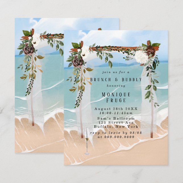 Invitation Beach Canopy Floral Tropic Brunch & Bubbly Invitat (Devant / Derrière)