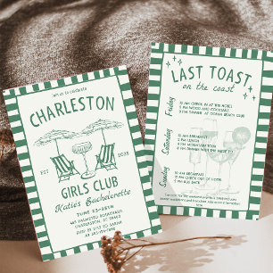 Invitation Beach Coastal Handdraw Green Bachelorette Week-end