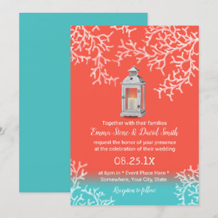Invitation Beach Coral Reef & Rustic Lanterne Mariage
