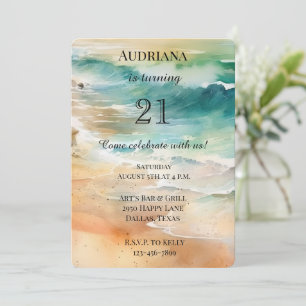 Invitation Beach Cream Turquoise Aqua Ocean Anniversaire