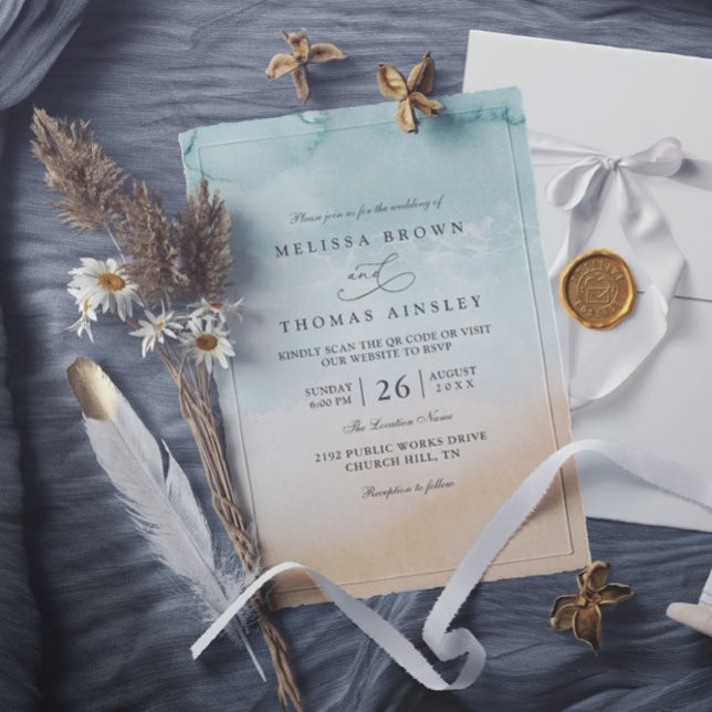 Invitation Beach Destination Elegant Modern QR Code Wedding (Créateur téléchargé)