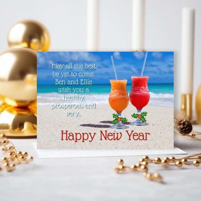Invitation Beach Drinks Happy New Year Message Cards (Créateur téléchargé)