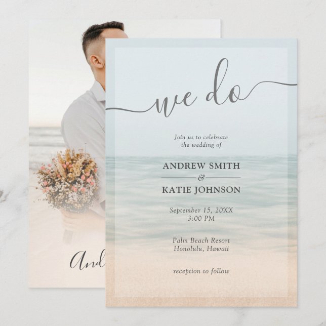 Invitation Beach Front Vintage Mariage Hawaiian (Devant / Derrière)