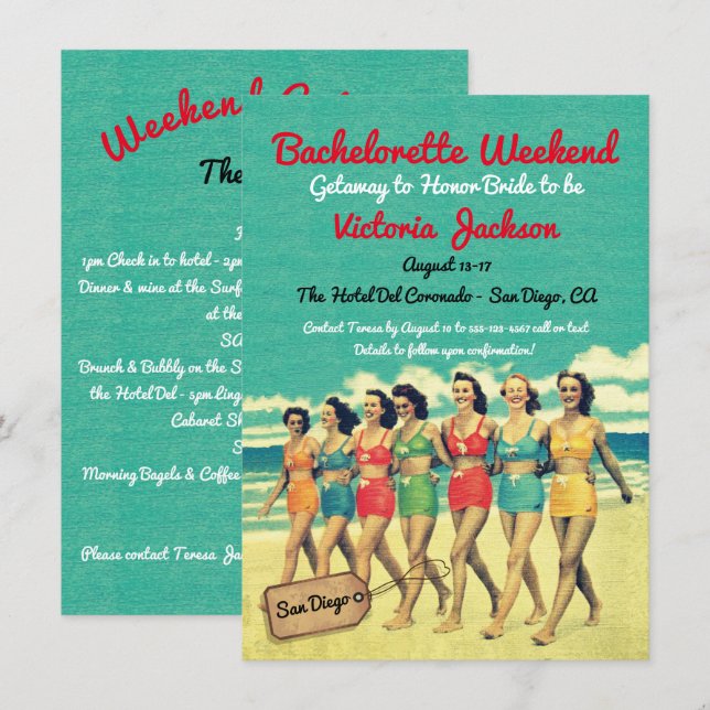 Invitation Beach Getaway Anniversaire ou Bachelorette Destina (Devant / Derrière)