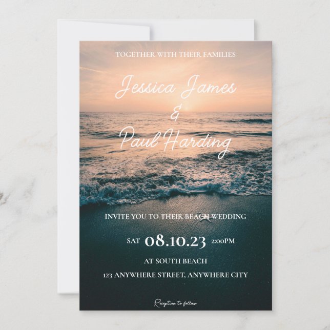 Invitation Beach Night Sunset dans l'Horizon Mariage (Devant)
