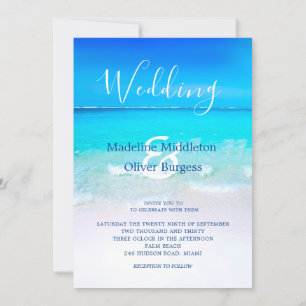 Invitation Beach Océan Bleu Tropical Destination Mariage