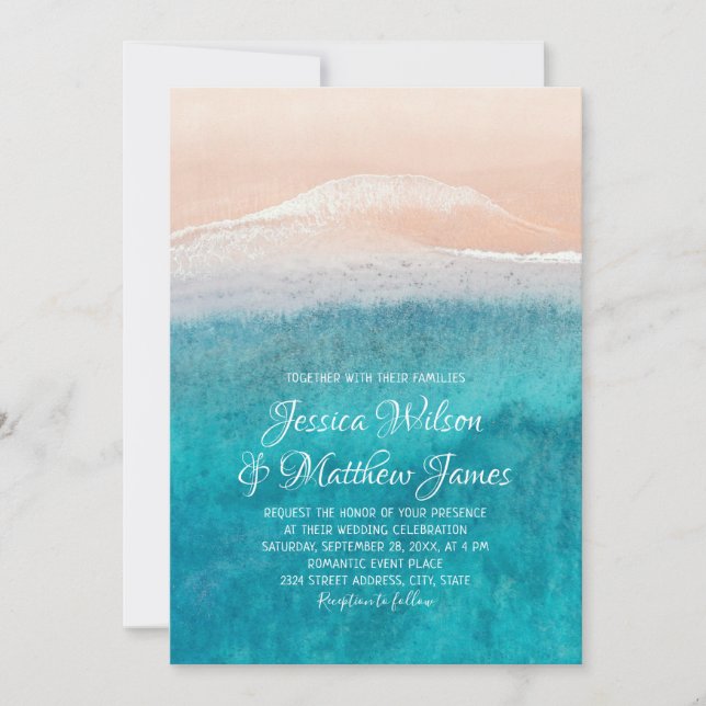 Invitation Beach Ocean Destination Mariage marin nautique (Devant)
