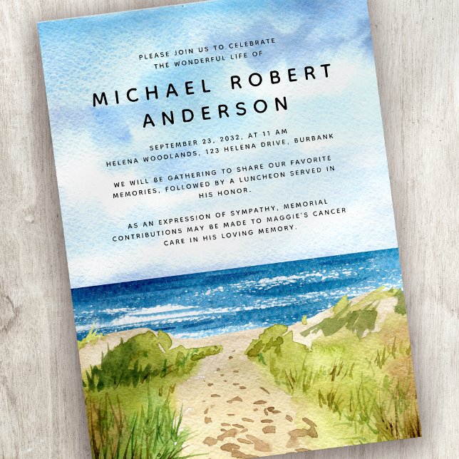 Invitation Beach Ocean Hommage à la commémoration de la vie (Créateur téléchargé)