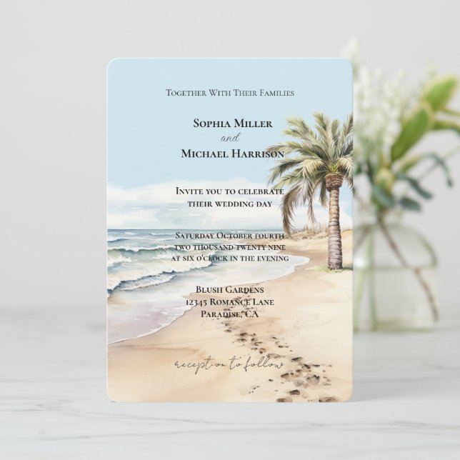 Invitation Beach Ocean Palm Tree Mariage (Debout devant)