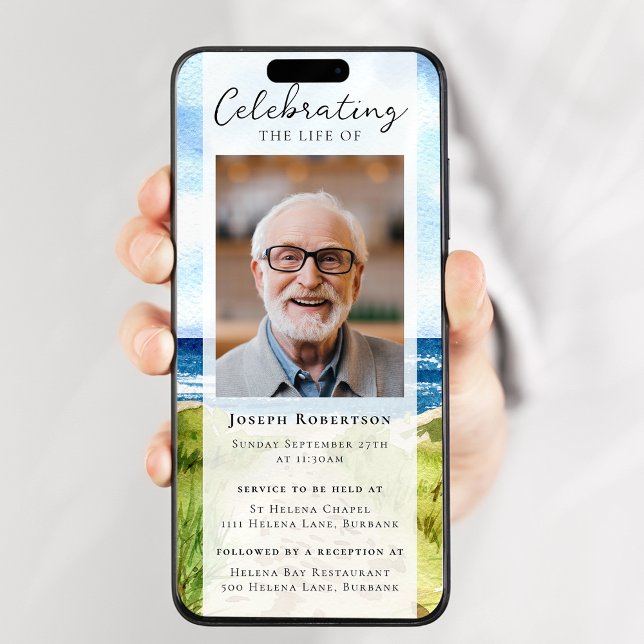 Invitation Beach Ocean Photo Funérailles Digital Evite (Créateur téléchargé)