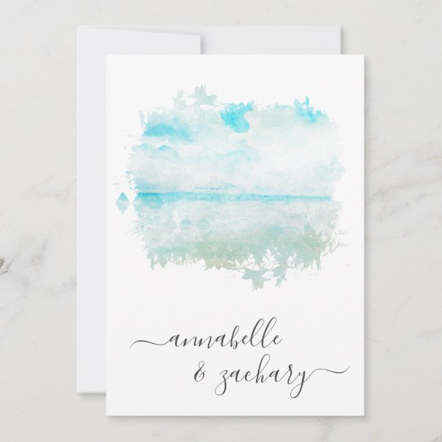 Invitation *~* Beach Ocean Sea + RSVP - QR AR7 Mariage (Devant)