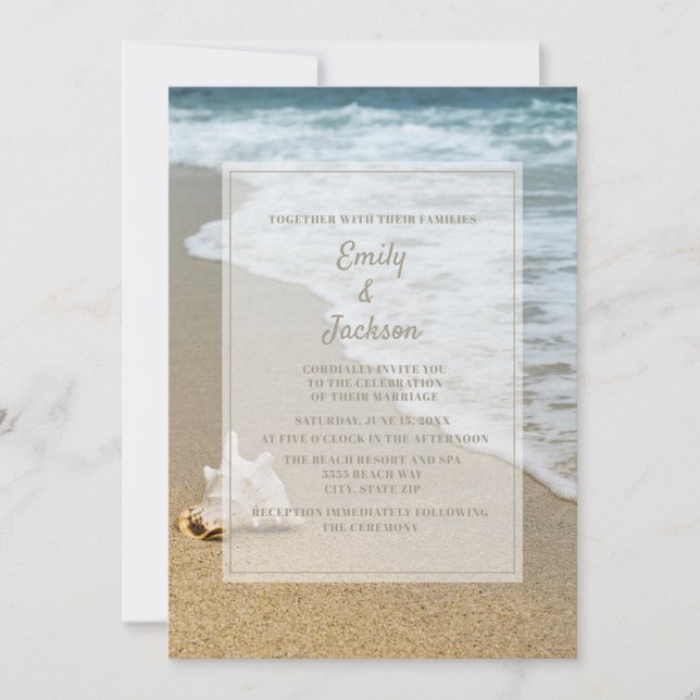 Invitation Beach Ocean Seashell Sandy Beach Wedding (Devant)