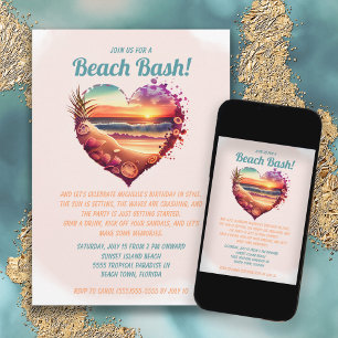 Invitation Beach Ocean Sunset Anniversaire tropical