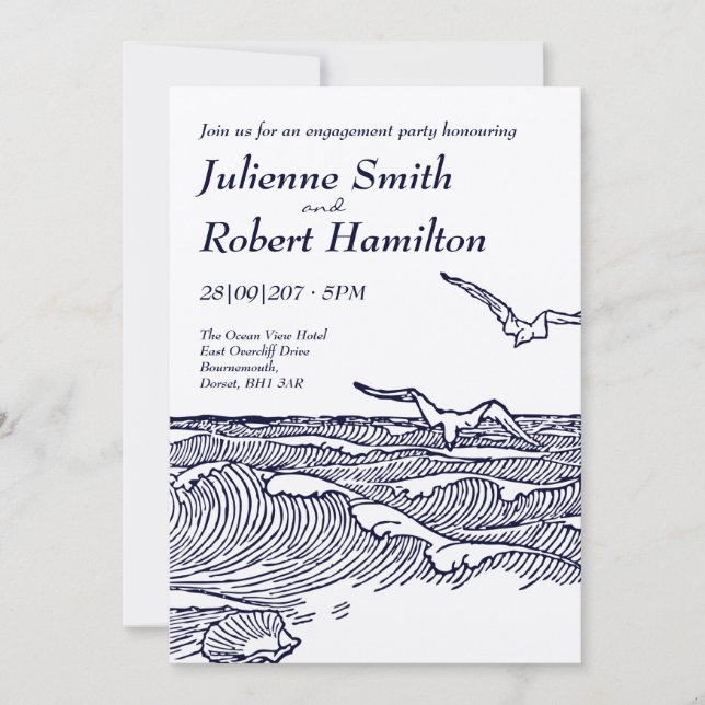 Invitation Beach Ocean Waves Parti d'engagement Rustique (Devant)
