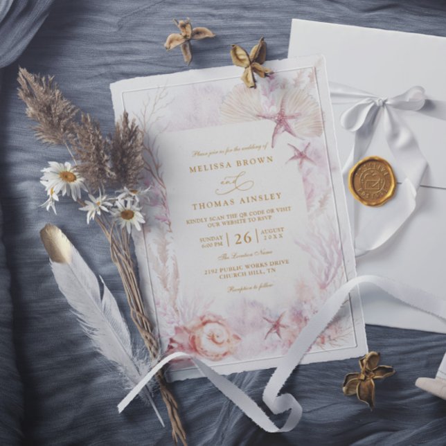 Invitation Beach Ocean Wedding Tropical Chic QR Code Wedding (Créateur téléchargé)