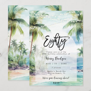 Invitation beach palmiers fête du 80e anniversaire