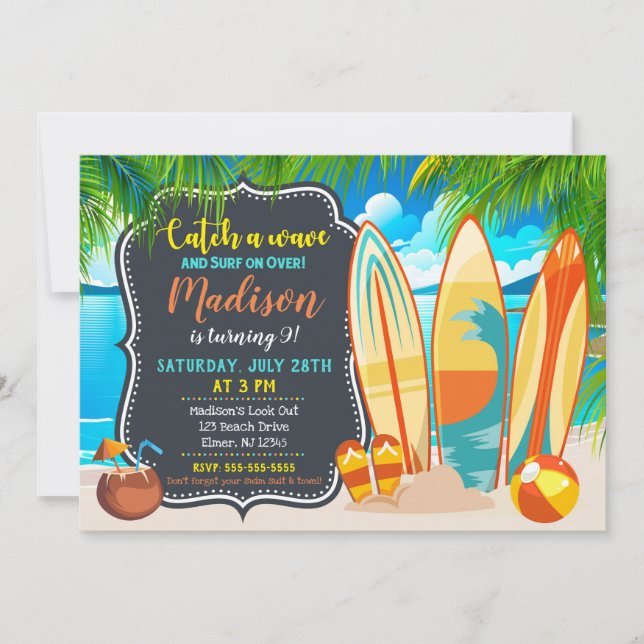 Invitation Beach Party Anniversaire Invitation, Summer Party (Devant)