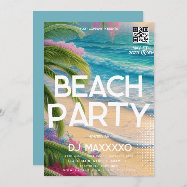 Invitation Beach Party Event Bar Tropical Club Flyer (Devant / Derrière)
