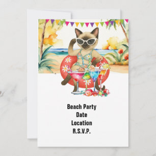 Invitation Beach Party Siamese Chat Beach Tropical été
