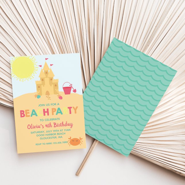 Invitation Beach Party Summer Château de sable Anniversaire (Créateur téléchargé)