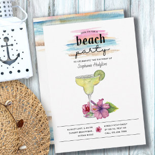 Invitation Beach Party Sunset Margarita et Hibiscus Anniversa