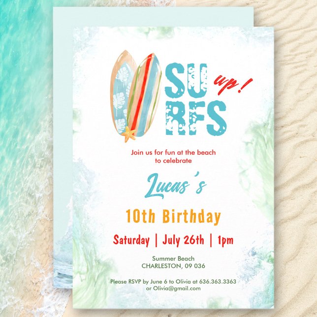 Invitation Beach Party Surf été Tropical Birthday Boy (Beach Party Surf Summer Tropical Birthday Boy Invitation)