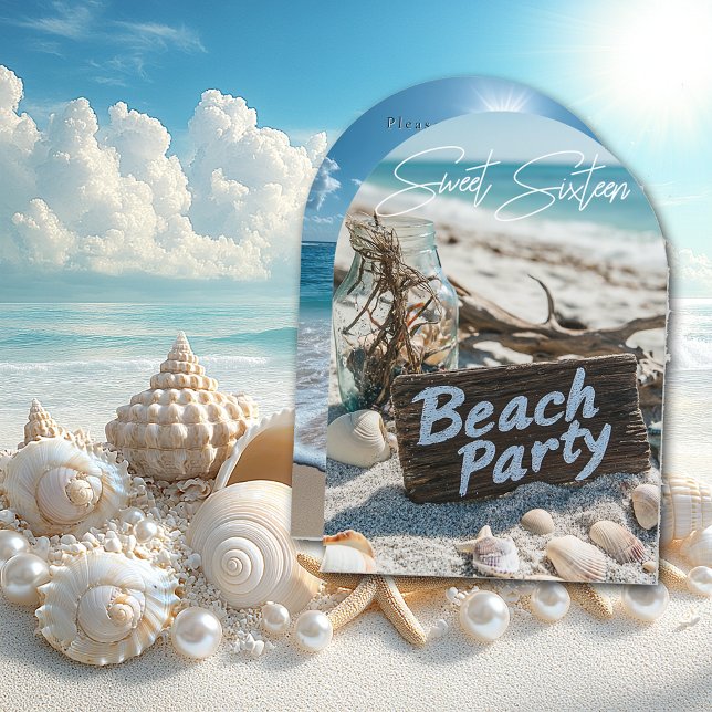Invitation Beach Party Sweet 16 coquillages de sable (Créateur téléchargé)