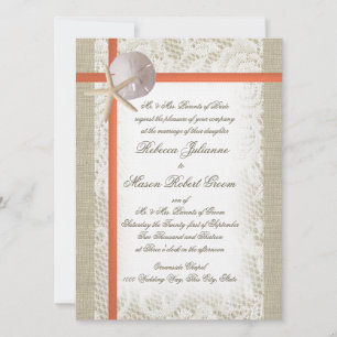 Invitation Beach Romance Burlap et Lace Mariage Coral