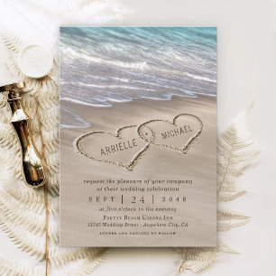 Invitation Beach Sand Hearts Élégant Tropical Moderne Mariage