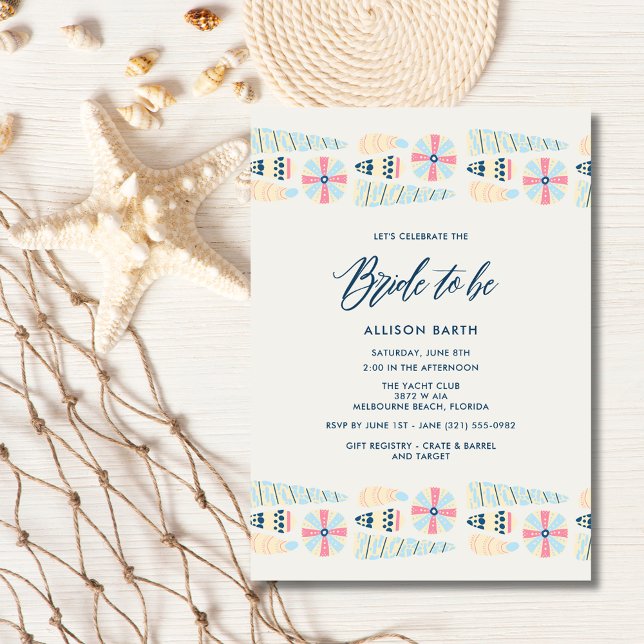 Invitation Beach Seashell Fête des mariées nautique (Beach Seashell Nautical Bridal Shower Party Invitation)