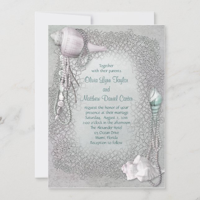 Invitation Beach Seashells Beach Wedding (Devant)